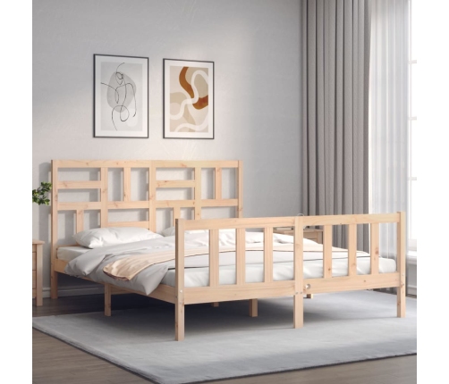 Estructura de cama de matrimonio con cabecero madera maciza