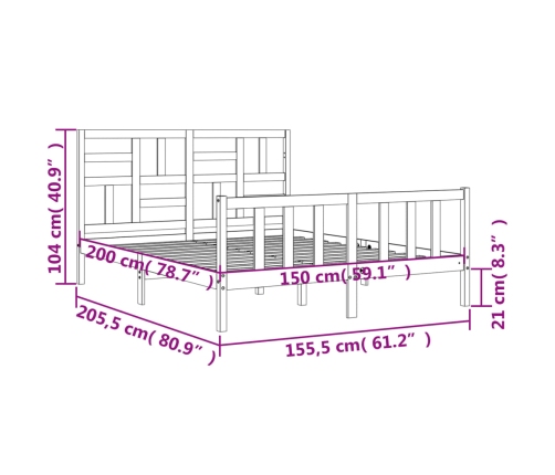 Estructura de cama matrimonio con cabecero madera maciza blanco