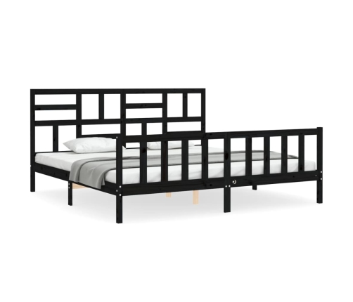 Estructura cama de matrimonio con cabecero madera maciza negro