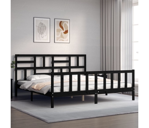 Estructura cama de matrimonio con cabecero madera maciza negro