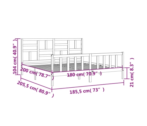 Estructura cama de matrimonio con cabecero madera maciza negro