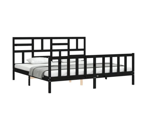 Estructura cama de matrimonio con cabecero madera maciza negro