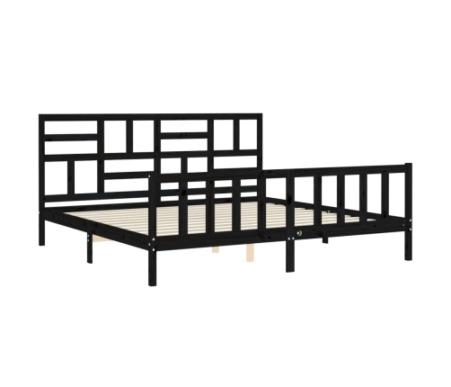 Estructura cama de matrimonio con cabecero madera maciza negro