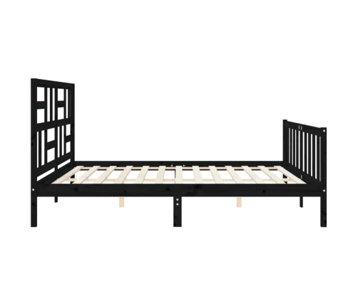 Estructura cama de matrimonio con cabecero madera maciza negro