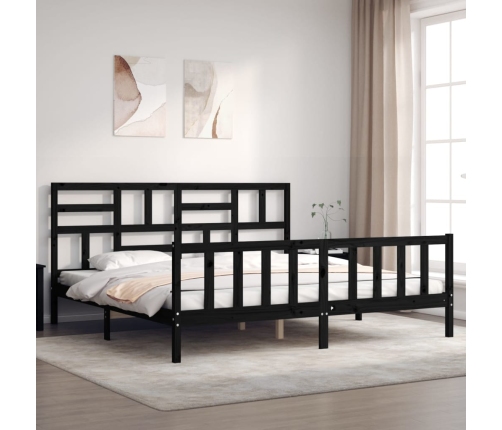 Estructura cama de matrimonio con cabecero madera maciza negro