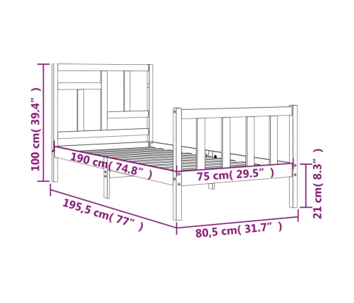 Estructura de cama individual con cabecero madera maciza