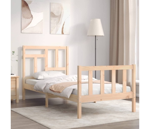 Estructura de cama individual con cabecero madera maciza