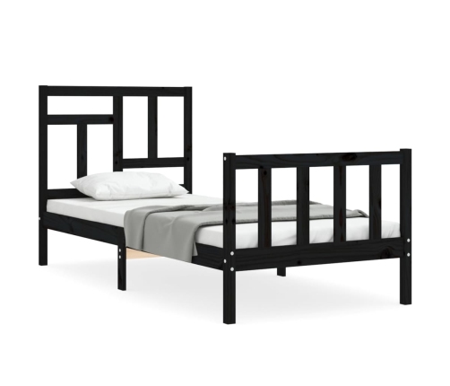 Estructura de cama individual con cabecero madera maciza negro