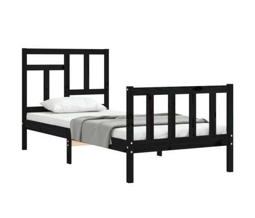 Estructura de cama individual con cabecero madera maciza negro