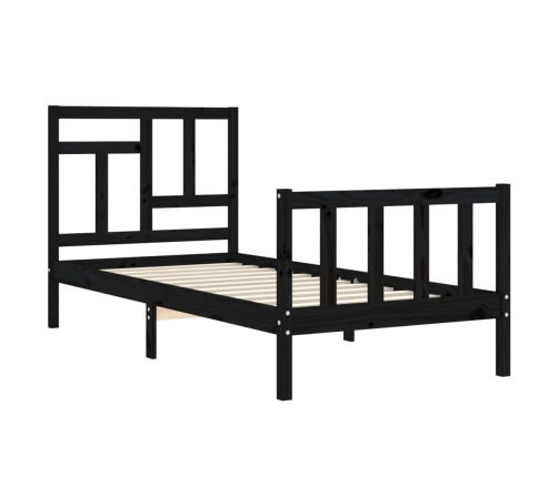 Estructura de cama individual con cabecero madera maciza negro