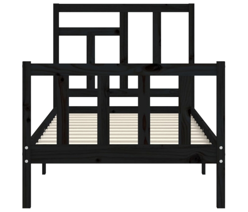 Estructura de cama individual con cabecero madera maciza negro