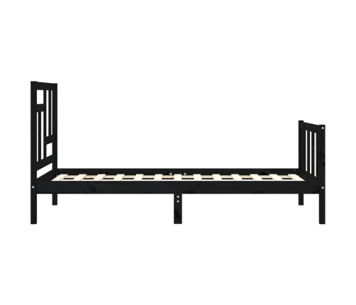 Estructura de cama individual con cabecero madera maciza negro