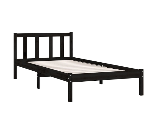 Estructura de cama individual con cabecero madera maciza negro