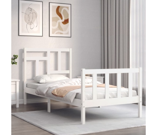 Estructura de cama con cabecero madera maciza blanco