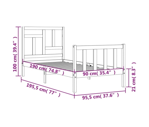 Estructura de cama con cabecero madera maciza blanco