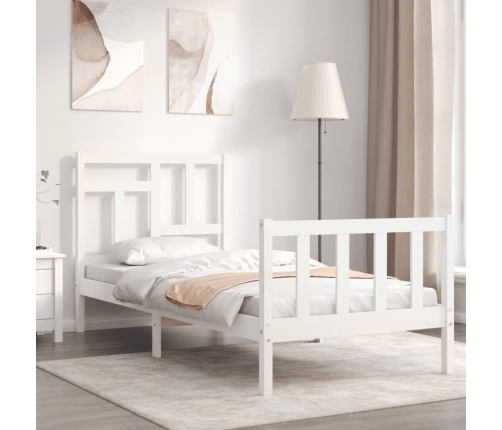 Estructura de cama con cabecero madera maciza blanco