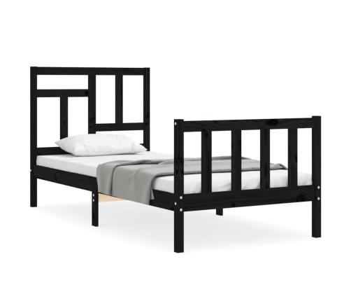 Estructura de cama con cabecero madera maciza negro