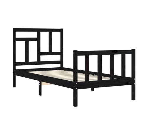 Estructura de cama con cabecero madera maciza negro