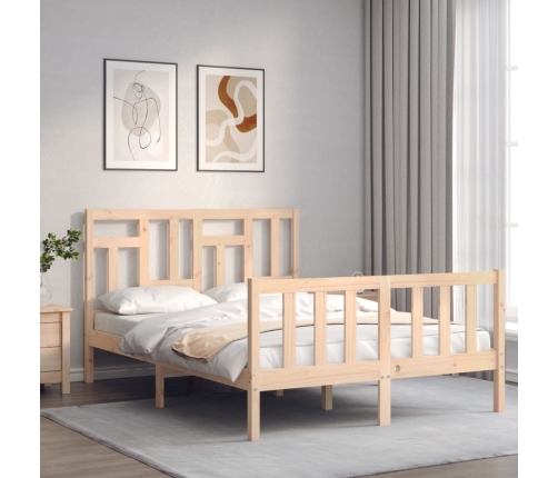 Estructura de cama de matrimonio con cabecero madera maciza