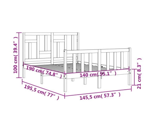 Estructura de cama sin colchón madera maciza de pino 140x190 cm