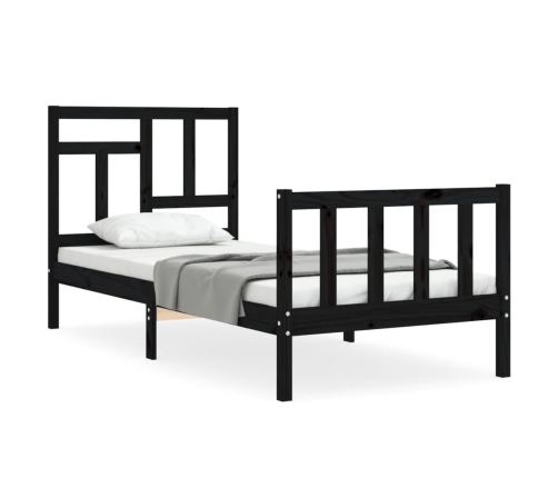 Estructura de cama con cabecero madera maciza negro 90x200 cm