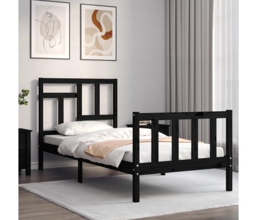 Estructura de cama con cabecero madera maciza negro 90x200 cm