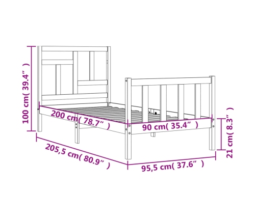 Estructura de cama con cabecero madera maciza negro 90x200 cm