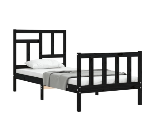 Estructura de cama con cabecero madera maciza negro 90x200 cm