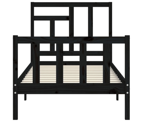 Estructura de cama con cabecero madera maciza negro 90x200 cm