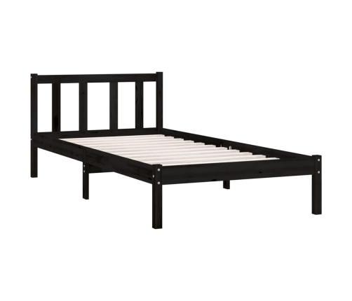 Estructura de cama con cabecero madera maciza negro 90x200 cm