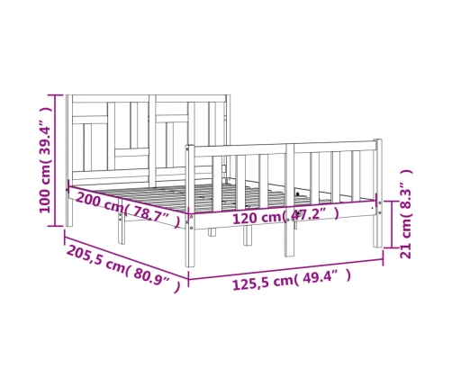 Estructura de cama sin colchón madera de pino maciza 120x200 cm