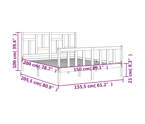 Estructura de cama matrimonio con cabecero madera maciza blanco