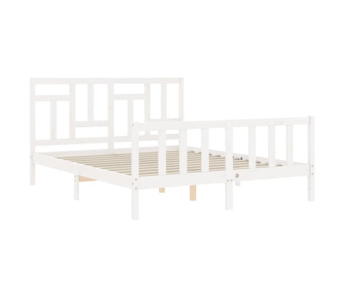 Estructura de cama matrimonio con cabecero madera maciza blanco