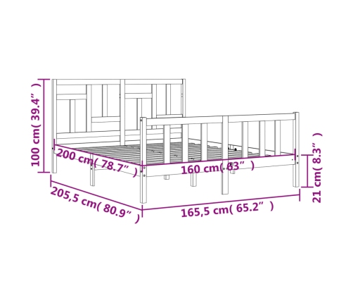 Estructura de cama sin colchón madera maciza de pino 160x200 cm