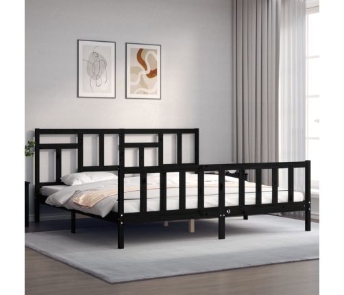 Estructura de cama con cabecero madera maciza negro 200x200 cm