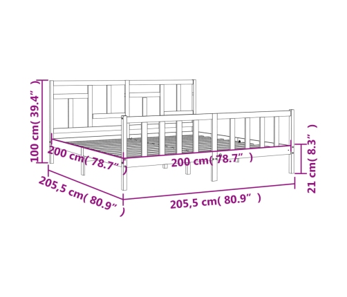 Estructura de cama con cabecero madera maciza negro 200x200 cm