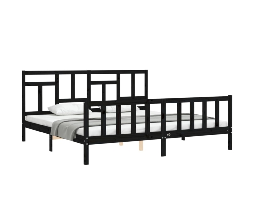 Estructura de cama con cabecero madera maciza negro 200x200 cm