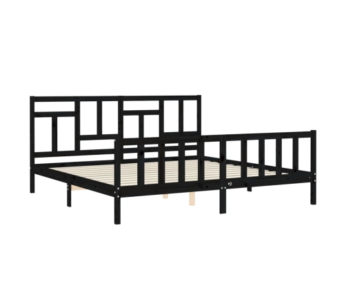 Estructura de cama con cabecero madera maciza negro 200x200 cm