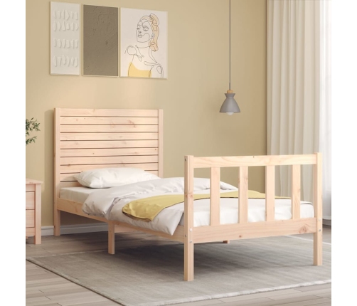 Estructura de cama individual con cabecero madera maciza