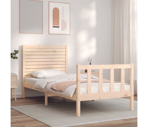 Estructura de cama individual con cabecero madera maciza