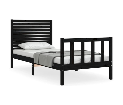 Estructura de cama individual con cabecero madera maciza negro