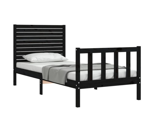 Estructura de cama individual con cabecero madera maciza negro