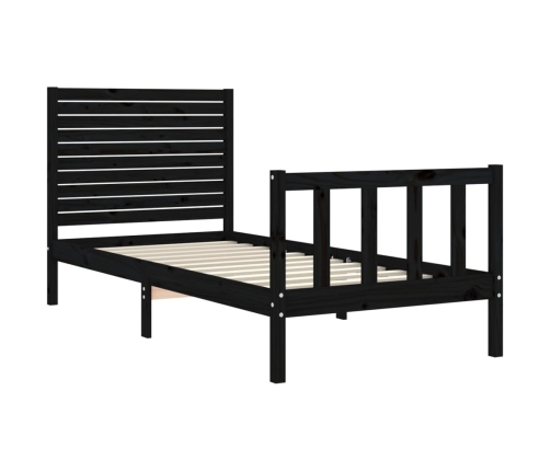 Estructura de cama individual con cabecero madera maciza negro