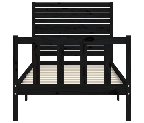 Estructura de cama individual con cabecero madera maciza negro