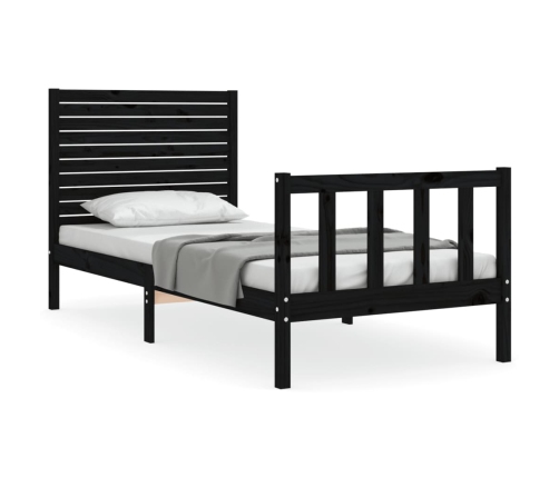 Estructura de cama con cabecero madera maciza negro