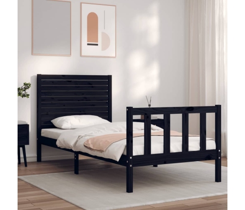 Estructura de cama con cabecero madera maciza negro