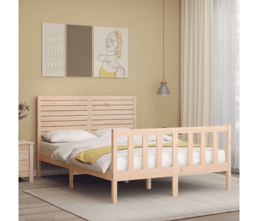 Estructura de cama de matrimonio con cabecero madera maciza