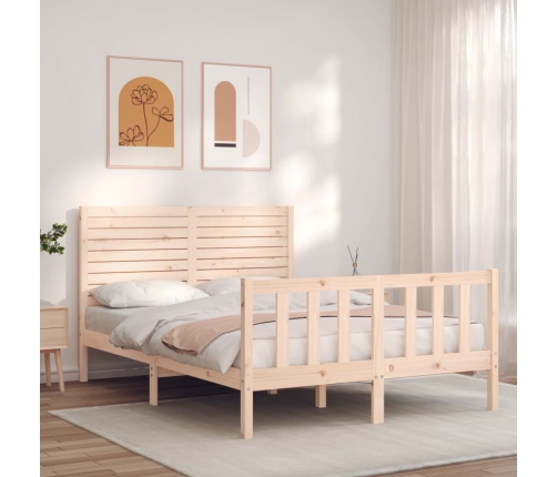 Estructura de cama de matrimonio con cabecero madera maciza