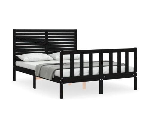 Estructura cama de matrimonio con cabecero madera maciza negro