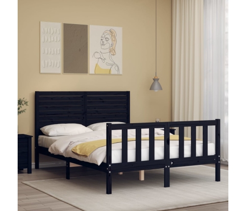 Estructura cama de matrimonio con cabecero madera maciza negro